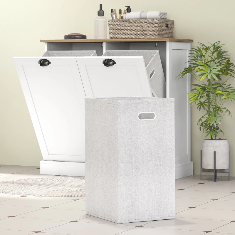 HOMCOM Dual Tilt out Laundry Hamper Cabinet with 2 Removable Basket, Modern Bathroom Storage Cabinet with Shaker Doors and Handles, White