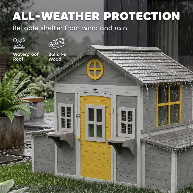PawHut Wooden Chicken Coop, Hen House for 2-4 Hens, Outdoor Playhouse Poultry Cage with Nesting Boxes, Waterproof Roof, Windows
