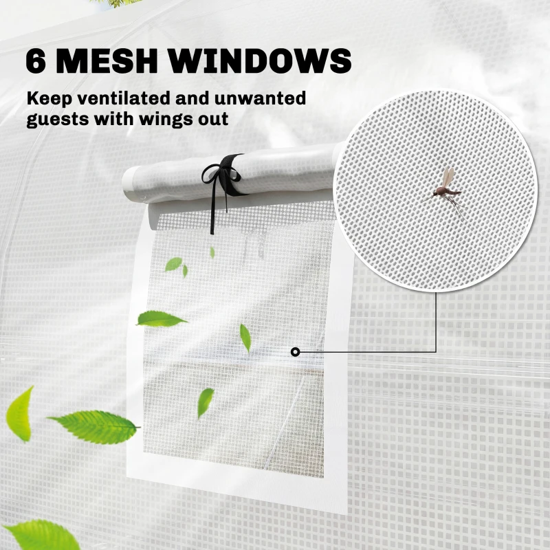 Outsunny 10'x11'x6' Walk-in Tunnel Greenhouse with Shelves, Mesh Door and Windows, Plant Hot House with PE Cover, White