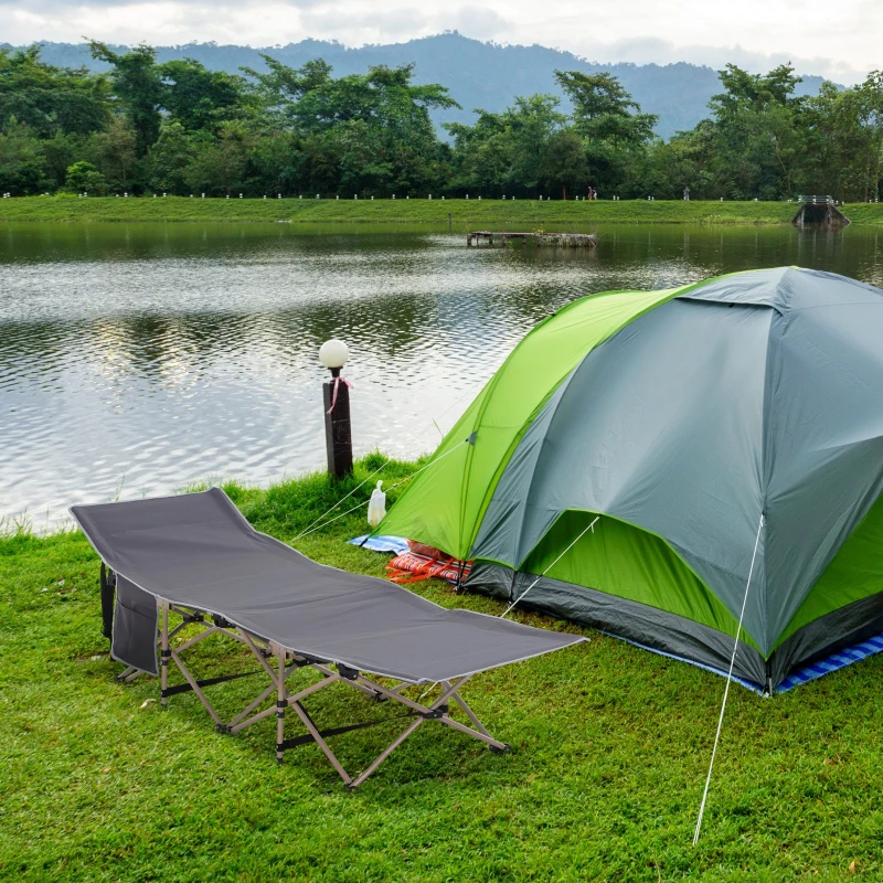 Outsunny Folding Camping Cots for Adults with Carry Bag, Side Pocket, Outdoor Portable Sleeping Bed, 330 lbs. Capacity, Gray