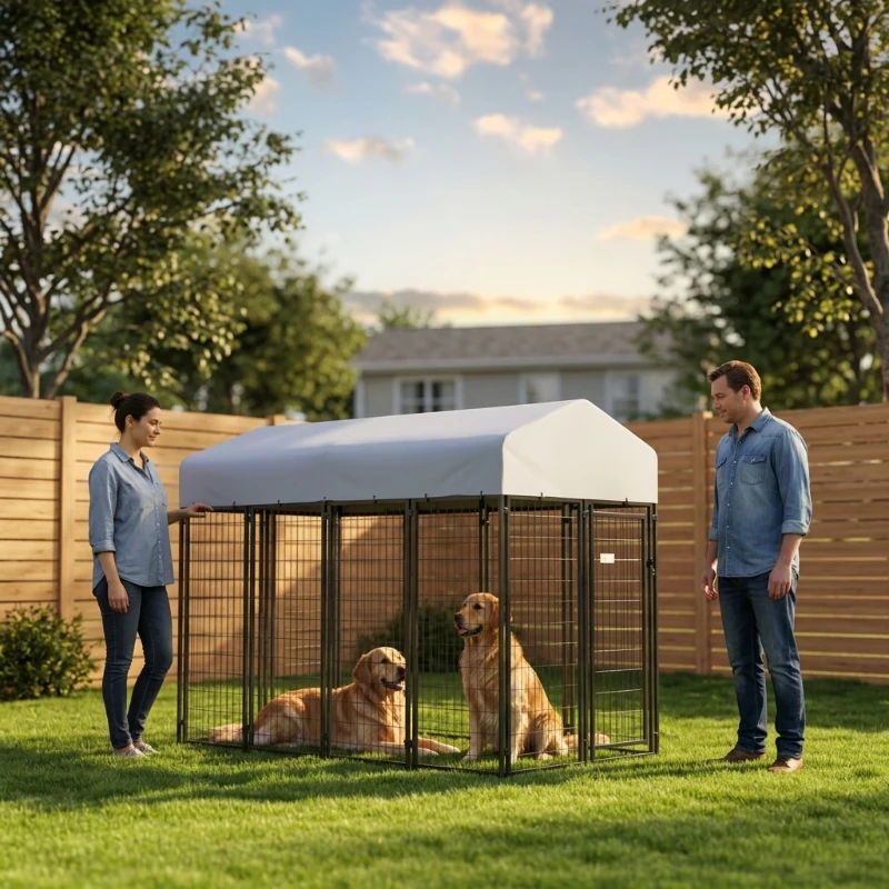 PawHut Outdoor Dog Kennel with Two-Room Design, Water-Resistant & Sun-Proof Cover, for S, M, L Dogs, 8' x 4' x 6'