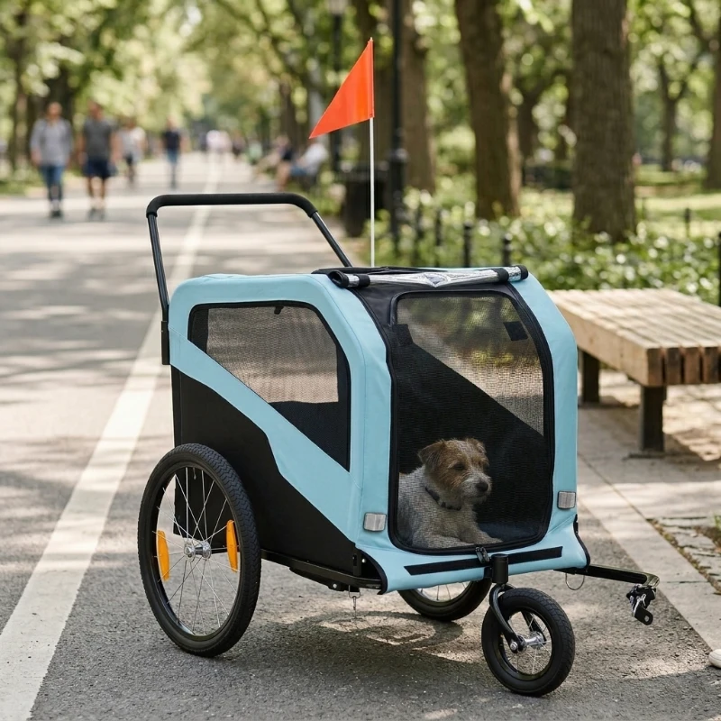 Aosom 2-in-1 Dog Bike Trailer Pet Stroller Carrier for Large Dogs with Hitch, Quick-release Wheels, Foot Support, Pet Bicycle Cart Wagon Cargo for Travel, Blue