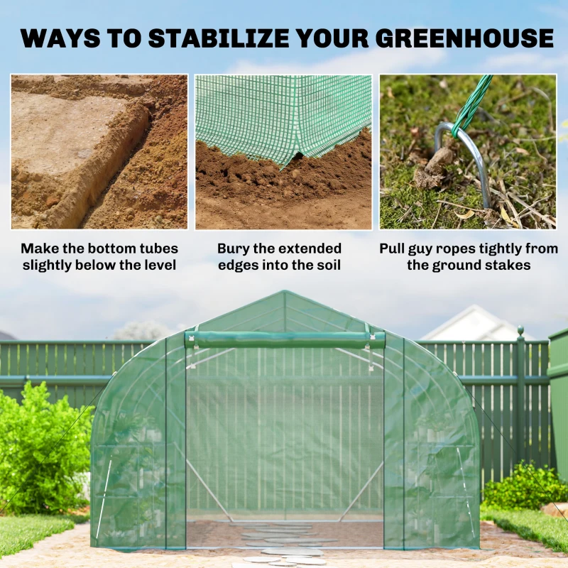 Outsunny 10'x11'x6' Walk-in Tunnel Greenhouse with Shelves, Mesh Door and Windows, Plant Hot House with PE Cover, Green