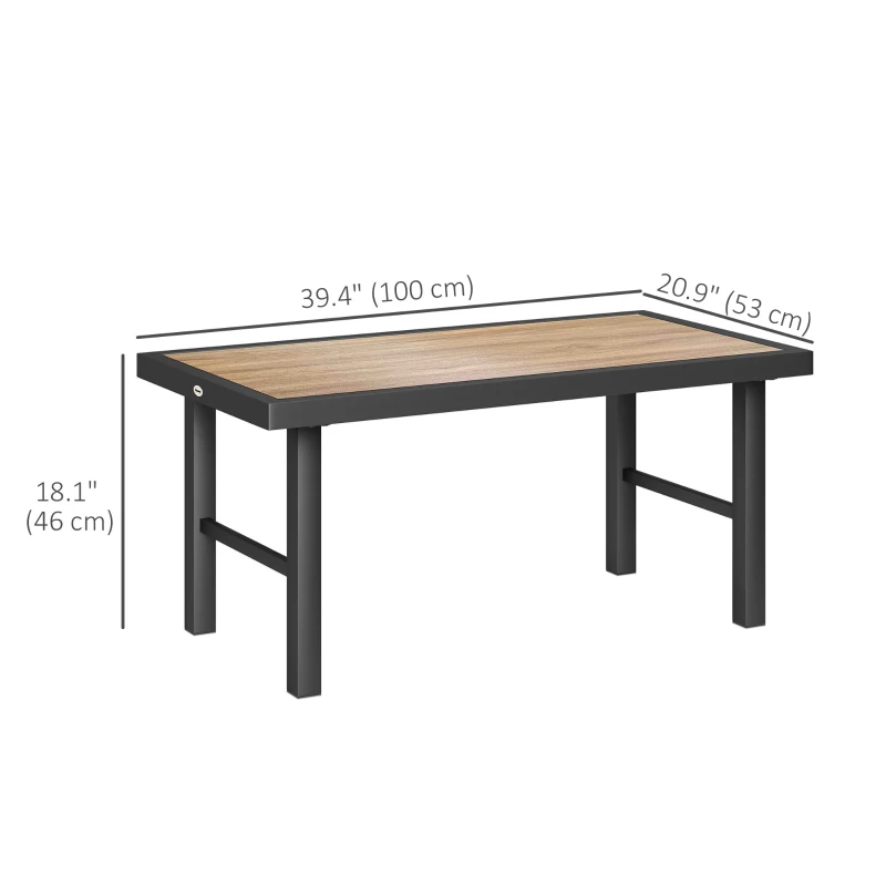 Outsunny Outdoor Side Table with SPC Woodgrain Tabletop, Metal Patio Coffee Table for Outside Garden, Brown
