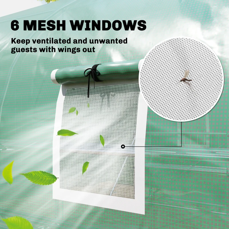 Outsunny 10'x11'x6' Walk-in Tunnel Greenhouse with Shelves, Mesh Door and Windows, Plant Hot House with PE Cover, Green