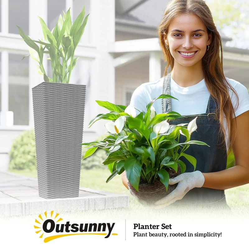 Outsunny 32 Inch Tall Planters for Outdoor Plants, Set of 2 Plastic Flower Pots with Drainage Holes, Black