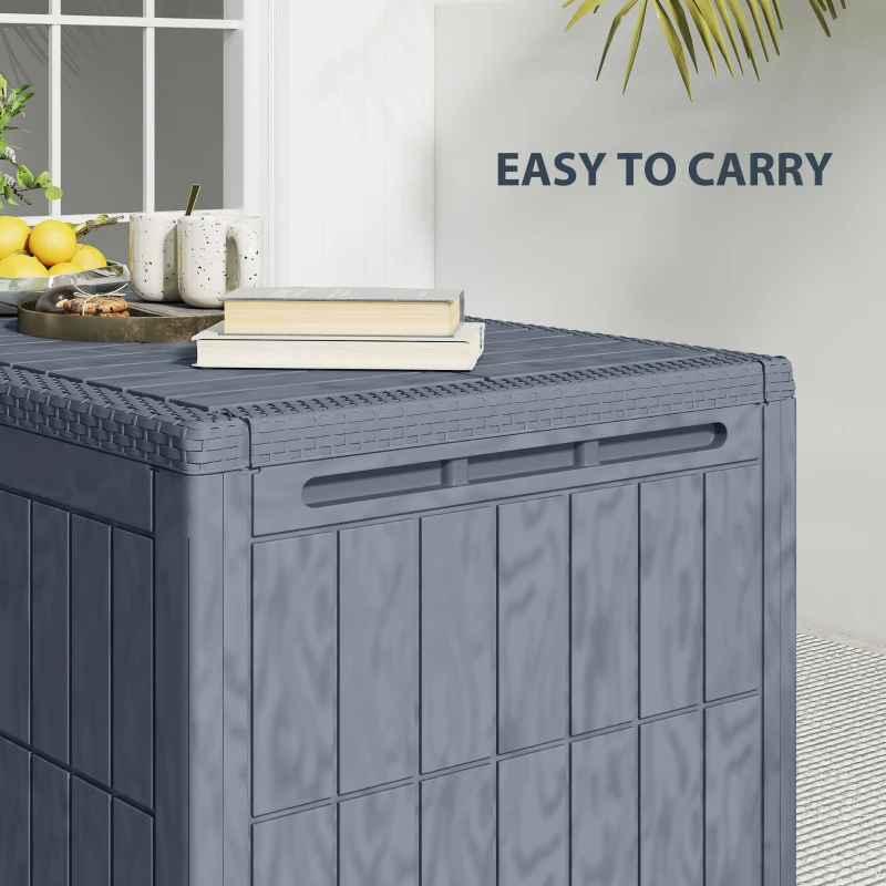 Outsunny 100 Gallon Resin Deck Box, Waterproof Lockable Outdoor Storage Box with Pneumatic Gas Rods, Side Handles