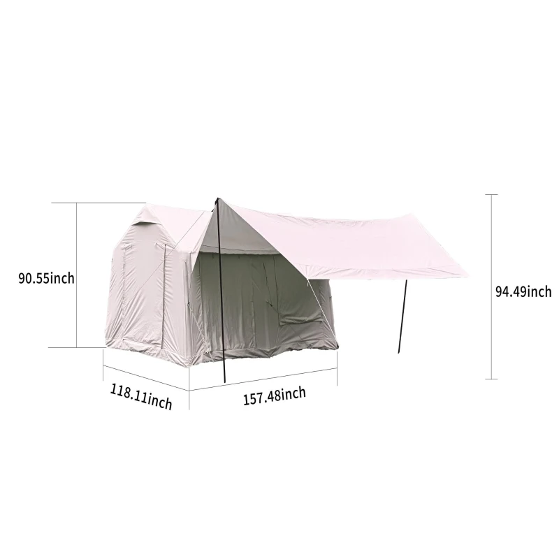 Inflatable Camping Tent with Hand Pump & Polyester Fabric, Waterproof Glamping Tent for Outdoor, 157.5″ L x 118″ W x 90.5″ H, Army Green