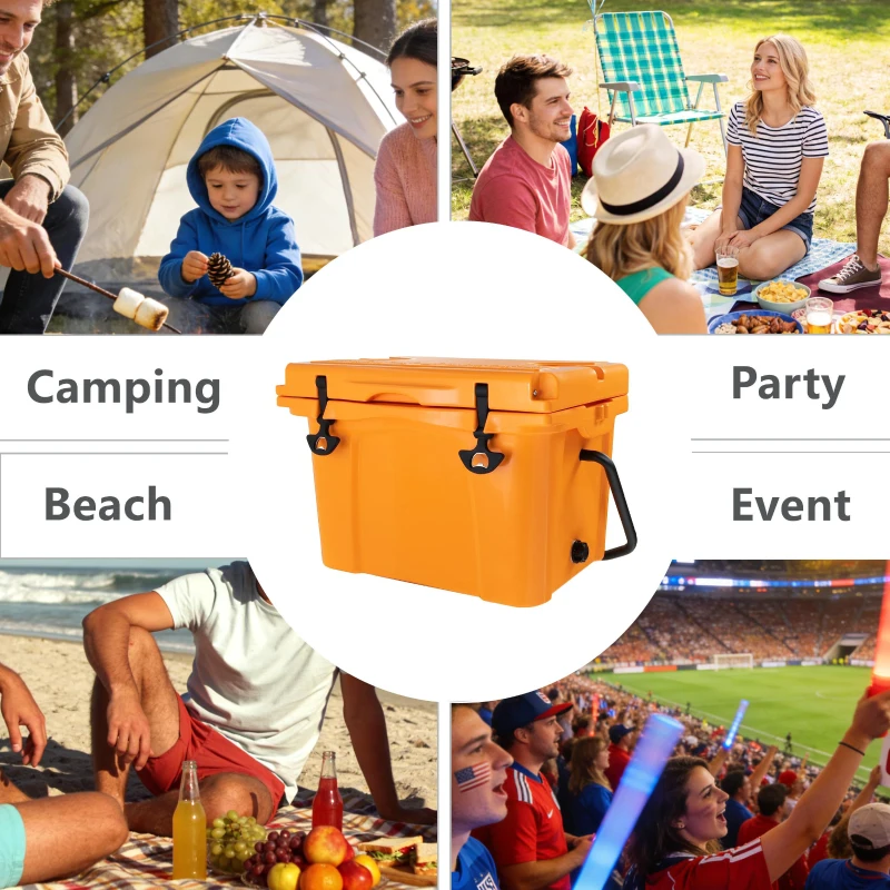 Insulated Portable Hard Cooler with Impact-Resistant Construction, Outdoor Ice Chest for Extended Travel, 21.5″ L x 15.5″ W x 15.5″ H, Orange