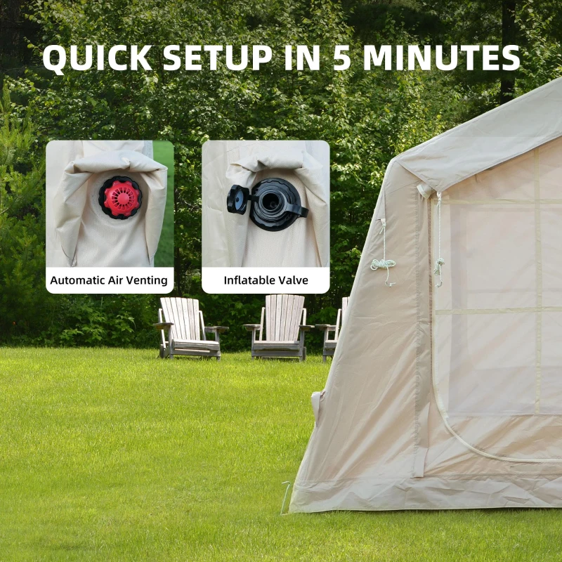 Upgrade Inflatable Camping Tent with Higher Sidewalls, 4-Season Waterproof Family Tent with Stove Jack, 126″ L x 98.5″ W x 82.5″ H, Beige
