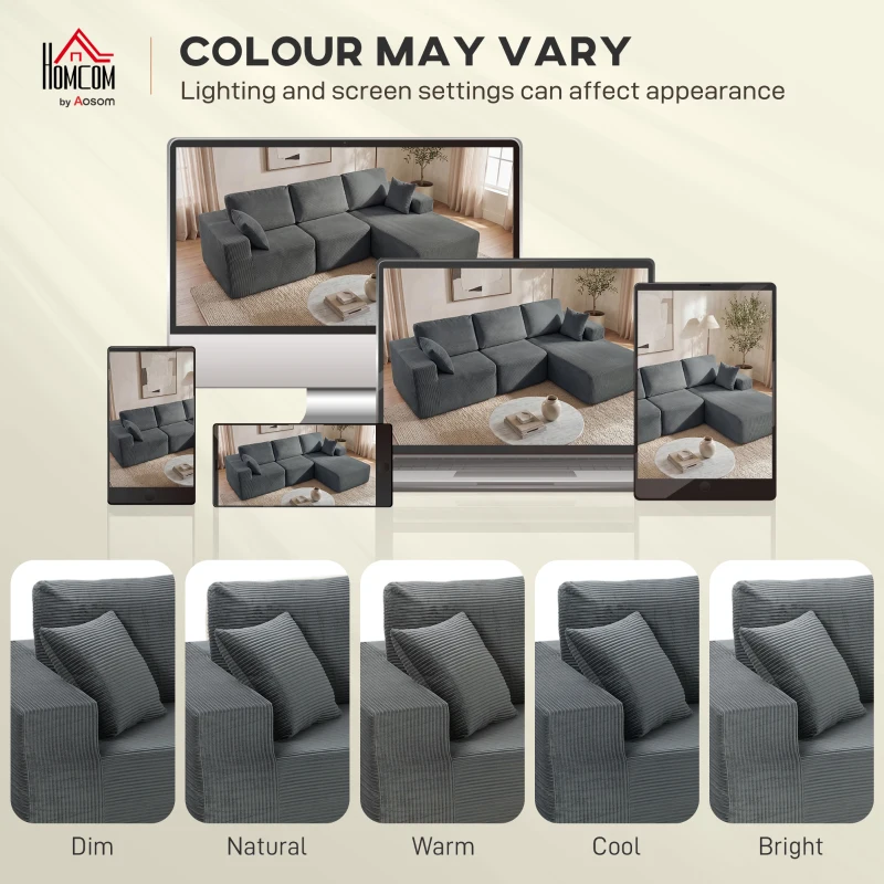 HOMCOM 2-in-1 Modular Sectional Sofa, Boneless L Shaped Couch Sofa Bed, Dark Grey