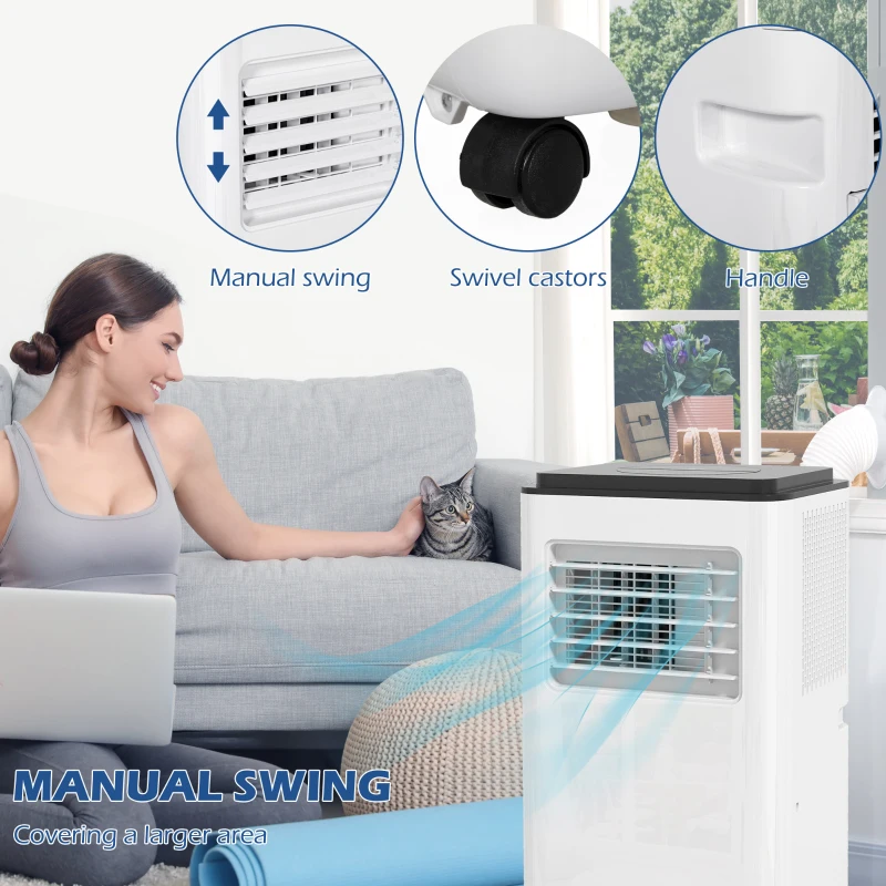 HOMCOM 8,000 BTU Moible Air Conditioner 345 Sq. Ft., Dehumidifier Fan Auto Sleep with 24H Timer On/Off, Window Kit, White