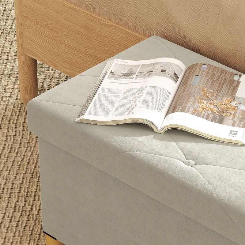 HOMCOM Storage Ottoman Bench, Velvet Upholstered Foldable Ottoman Footrest, Foot Stool with Wood Legs for Living Room, Bedroom
