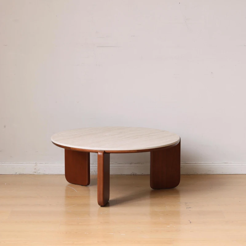 Elevating Center Coffee Table with Sculptural Curved Legs, Stable Coffee Table for Dining Room, 31.5″ L x 31.5″ W x 13.5″ H, Walnut+White
