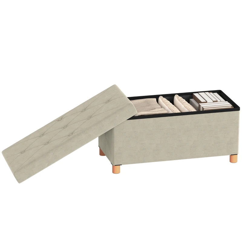 HOMCOM Storage Ottoman Bench, Velvet Upholstered Foldable Ottoman Footrest, Foot Stool with Wood Legs for Living Room, Bedroom