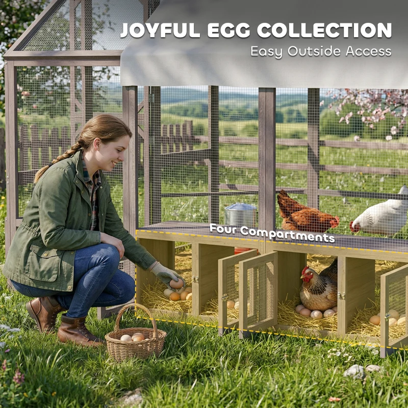 PawHut Large Wooden Chicken Coop for 8-10 Hens, Walk-in Chicken Run with Waterproof Cover, Nesting Boxes and Perches