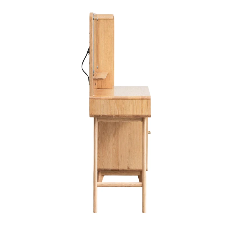 Modern Makeup Vanity Set with Rectangle Mirror and Drawers, Spacious Dressing Table Set for Bedroom, 35.5″ L x 15.5″ W x 29.5″ H, Oak