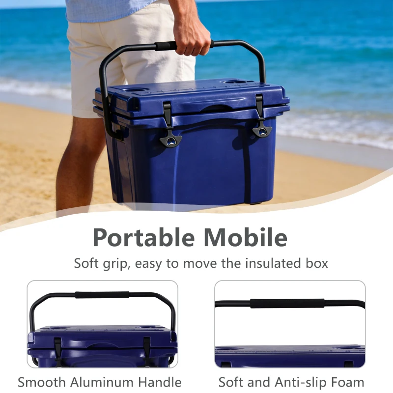 Insulated Portable Hard Cooler with Impact-Resistant Construction, Outdoor Ice Chest for Extended Travel, 21.5″ L x 15.5″ W x 15.5″ H, Blue