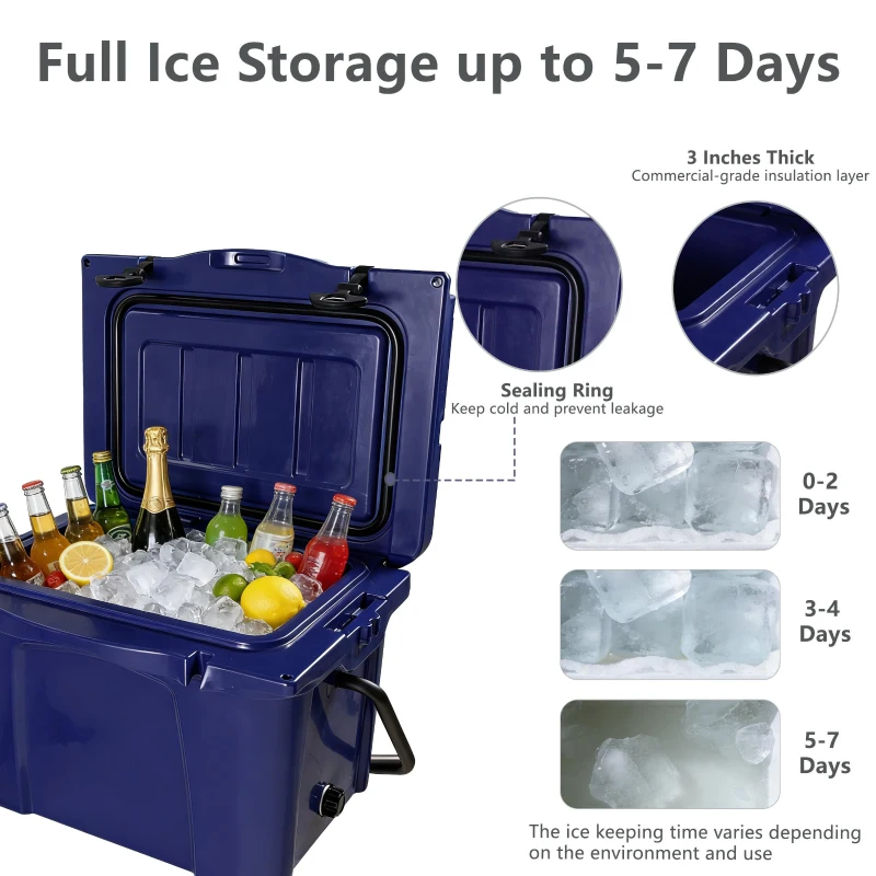 Insulated Portable Hard Cooler with Impact-Resistant Construction, Outdoor Ice Chest for Extended Travel, 21.5″ L x 15.5″ W x 15.5″ H, Blue