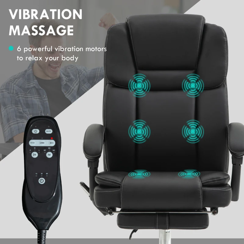 Vinsetto Massage Office Chair, Reclining Executive Office Chair with 6-Point Vibration, Footrest and High Back, Black
