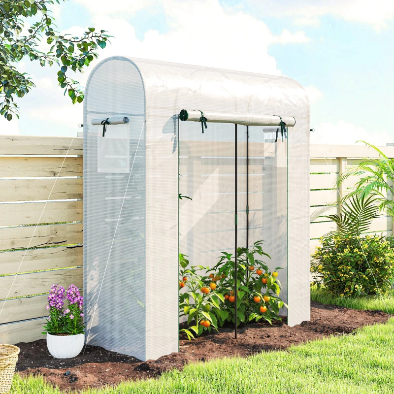 Outsunny Mini Greenhouse, Portable Garden Green House with Roll-up Door and Mesh Windows, 6' x 2' x 6.6', White