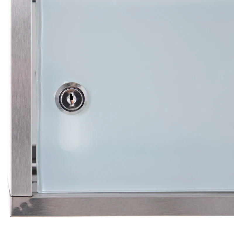 HOMCOM Wall Mount Medicine Cabinet, Bathroom Cabinet with 3 Tier Shelves, Stainless Steel Frame and Glass Door, Lockable with 2 Keys, Silver, 12" x 23.5"