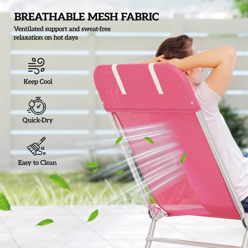 Outsunny Folding Chaise Lounge Chair, Portable Tanning Chair with Adjustable Backrest, Pillow for Beach Poolside Patio, Pink