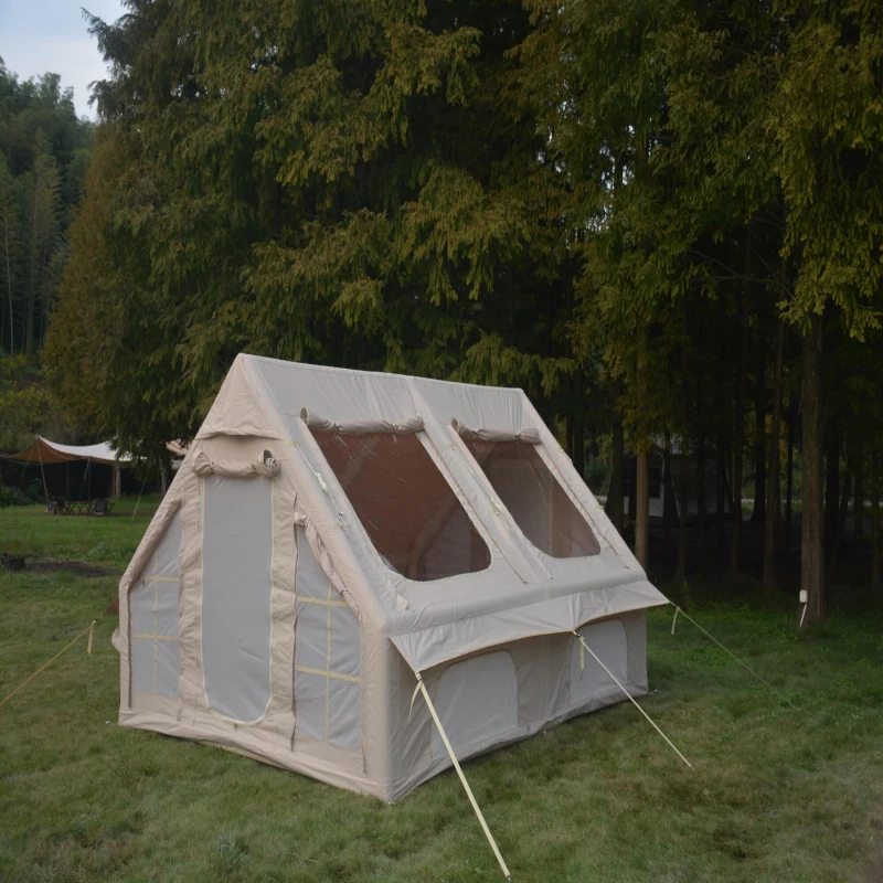 Inflatable Camping Tent with Hand Pump & Inflatable Beam Frame, Waterproof Cabin Tent for 4-8 People, 157.5″ L x 118″ W x 78.5″ H, Beige