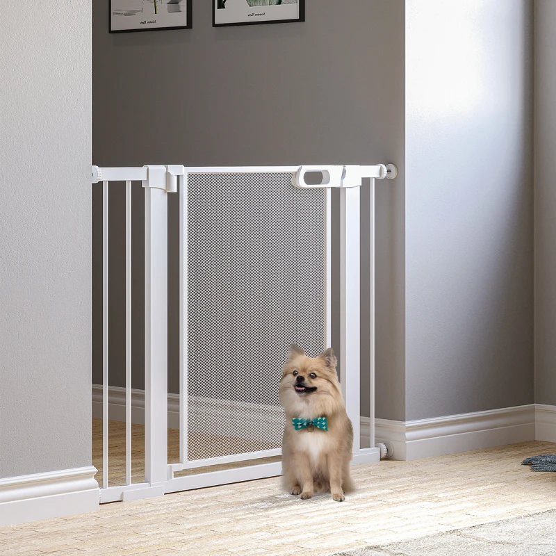 PawHut 29.5"-40.6" Metal Pet Gate, Dog Gate with Auto Closing Door, Double Locking, for Doorways, Stairs, Hallways, White