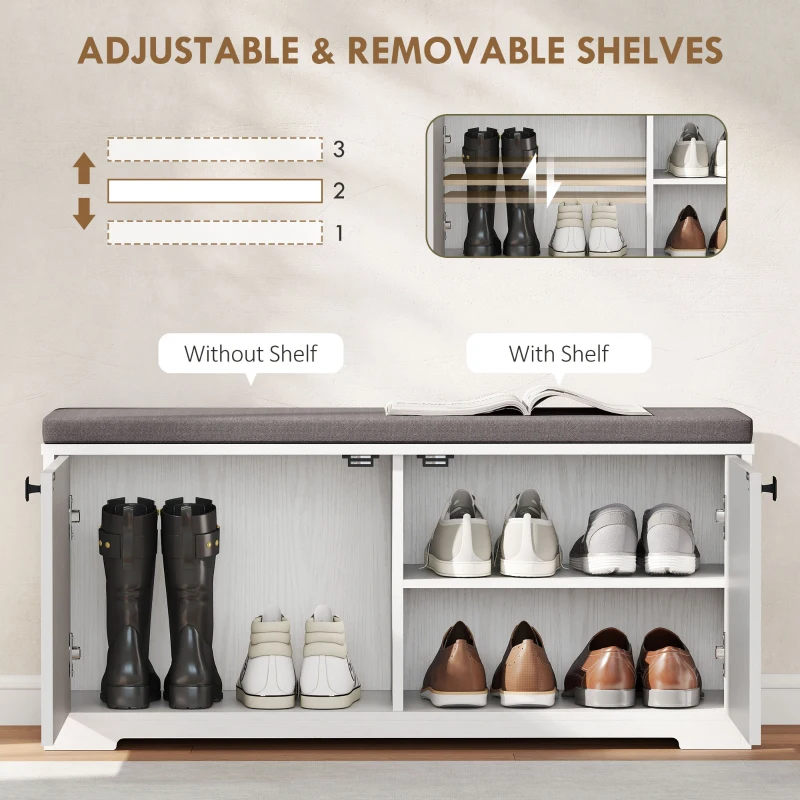 HOMCOM Shoe Storage Bench with Padded Seat, Entryway Bench Holds up to 352 lb, Shoe Organizer, 8 Pairs, White Wood Grain