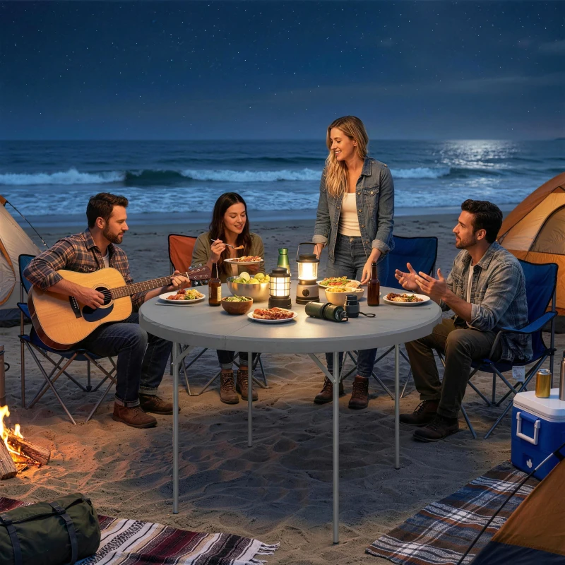 Outsunny 4ft Plastic Folding Picnic Table, Camping Table with Anti-Slip Foot Pads, Indoor Outdoor for Beach, BBQ, Grey