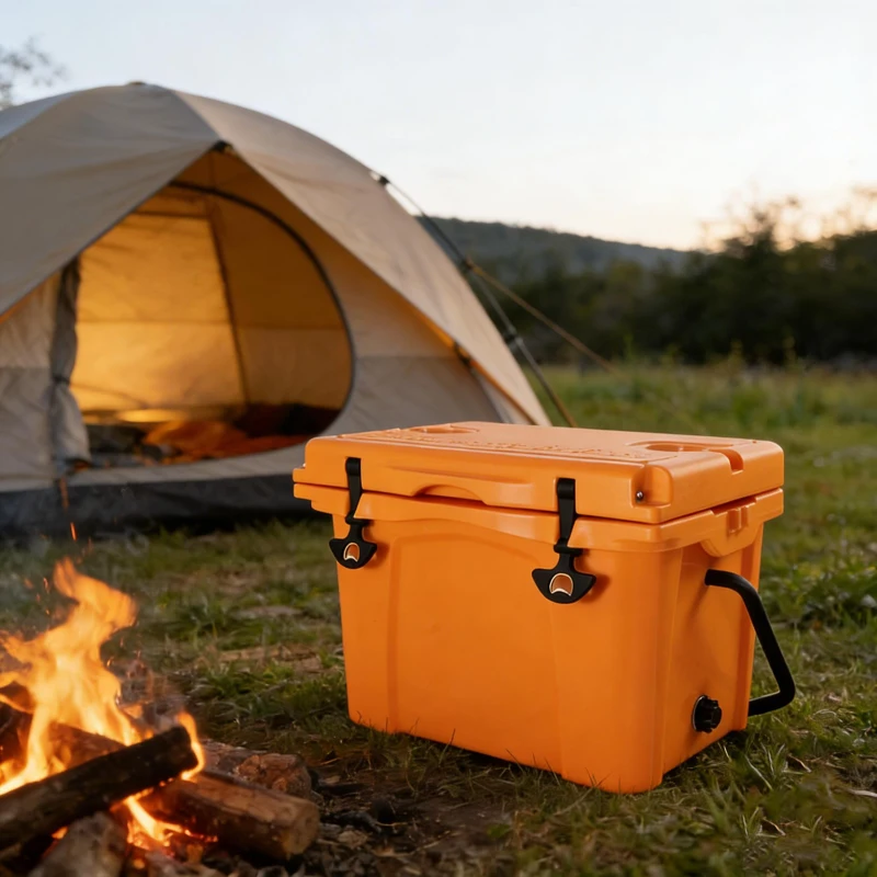 Insulated Portable Hard Cooler with Impact-Resistant Construction, Outdoor Ice Chest for Extended Travel, 21.5″ L x 15.5″ W x 15.5″ H, Orange