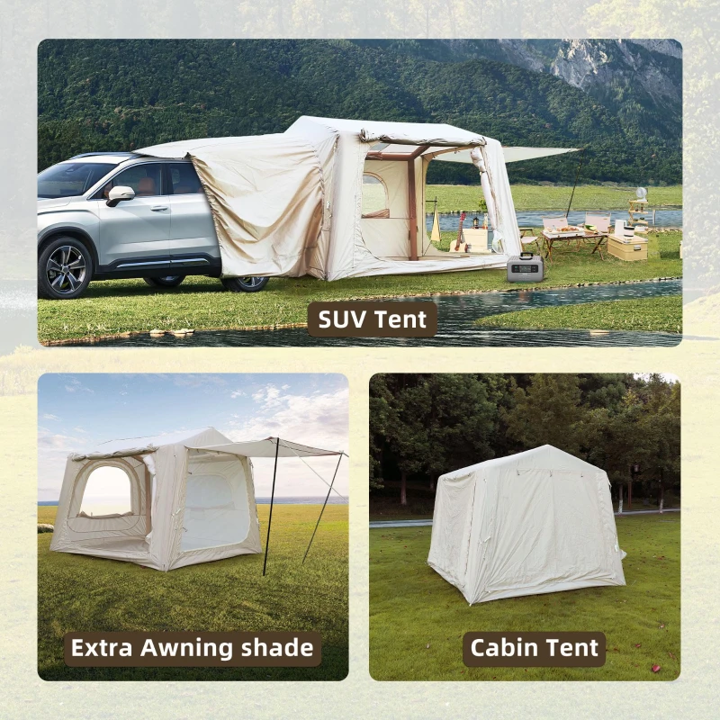 2-In-1 Inflatable Camping Tent with PU3000mm Waterproof, Sturdy Oxford Tent for 4-6 Person, 118″ L x 98.5″ W x 83″ H, Beige