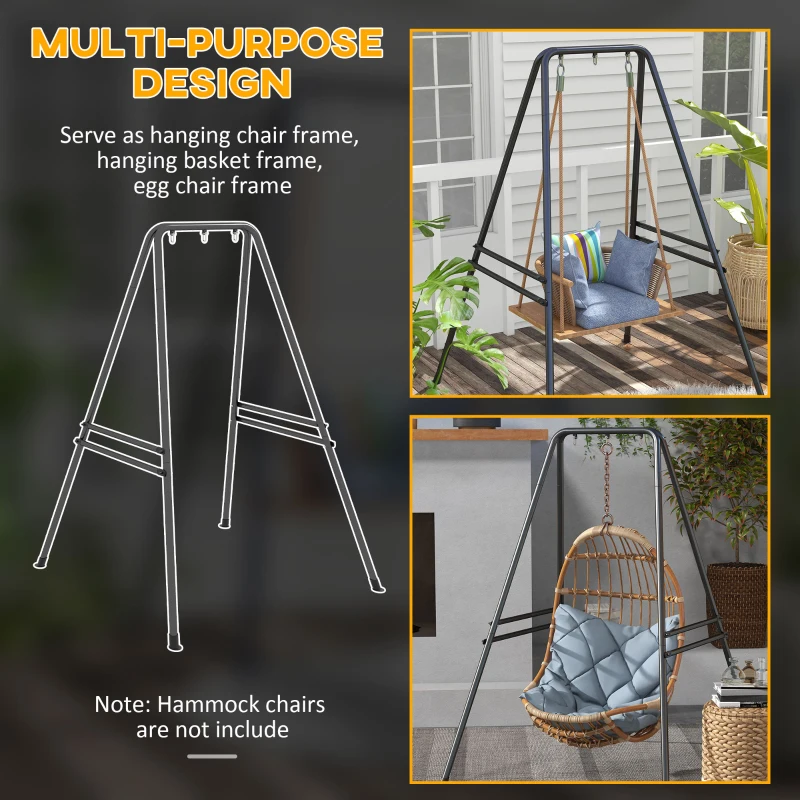 Outsunny Hammock Chair Stand, Hanging Heavy Duty Metal Frame Hammock Stand for Hanging Hammock Air Porch Swing Chair, Egg Cahir, Indoor & Outdoor Use, 48.8" x 56.3" x 70.9" Black