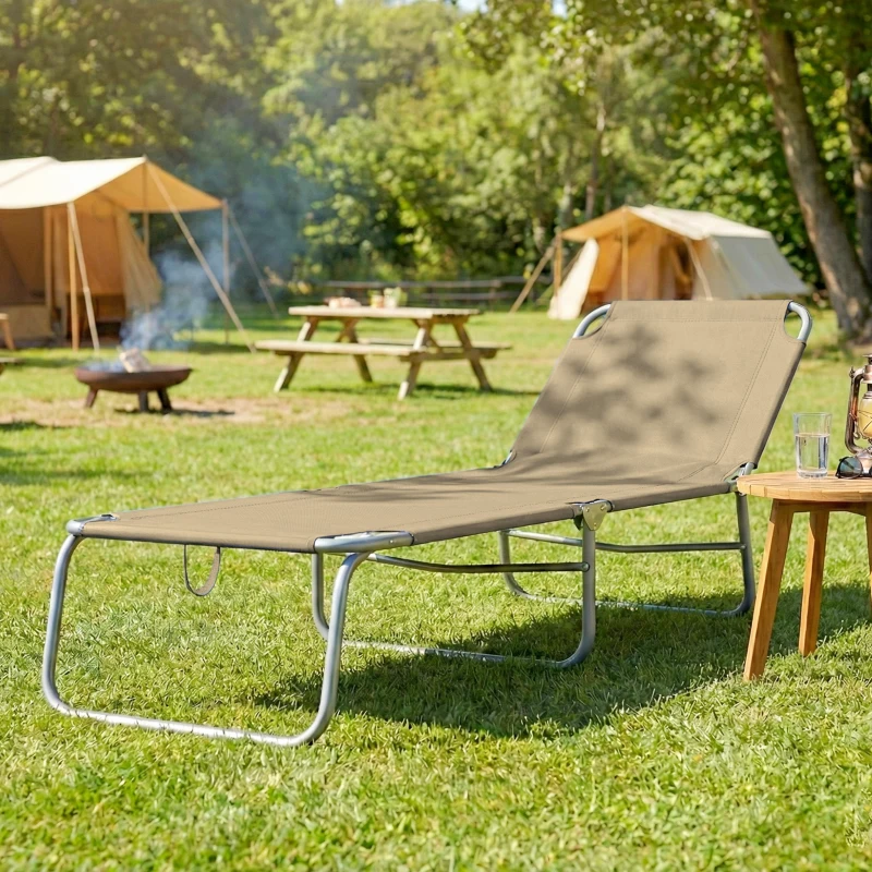 Outsunny Folding Outdoor Lounge Chair Reclining Tanning Chair with Breathable Mesh Fabric for Patio Garden Pool, Brown