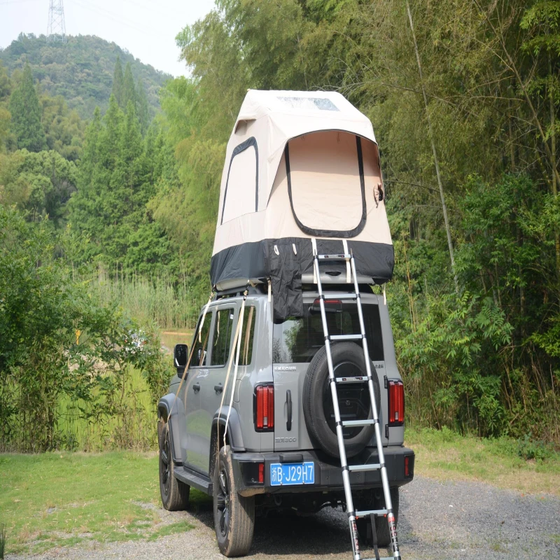 Quick-Setup Tent with Electric Pump & Waterproof Fabric, Inflatable Rooftop Tent for Truck & SUV, 86.5″ L x 57″ W x 52.5″ H, Black+Cream