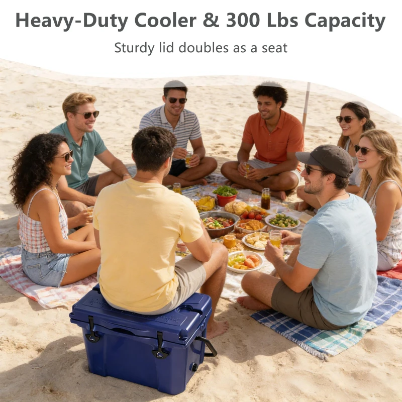 Insulated Portable Hard Cooler with Impact-Resistant Construction, Outdoor Ice Chest for Extended Travel, 21.5″ L x 15.5″ W x 15.5″ H, Blue