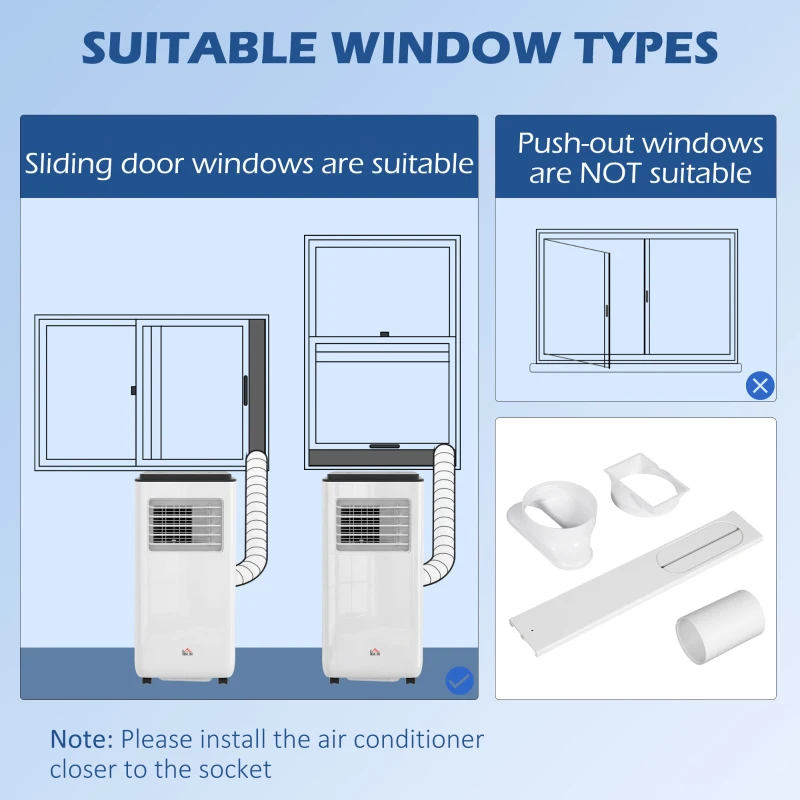 HOMCOM 8,000 BTU Moible Air Conditioner 345 Sq. Ft., Dehumidifier Fan Auto Sleep with 24H Timer On/Off, Window Kit, White