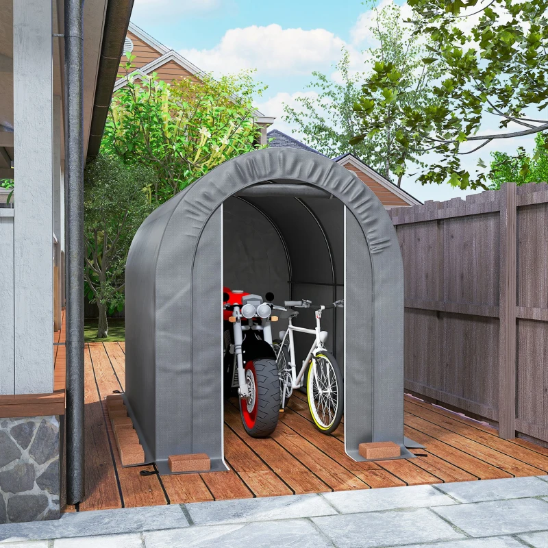 Outsunny 5' x 8' Outdoor Storage Shed, Heavy Duty Galvanized Steel Portable Shed for Bike, Motorcycle, Garden Tools, Light Grey