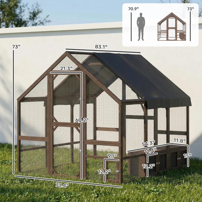 PawHut Large Wooden Chicken Coop for 8-10 Hens, Walk-in Chicken Run with Waterproof Cover, Nesting Boxes and Perches