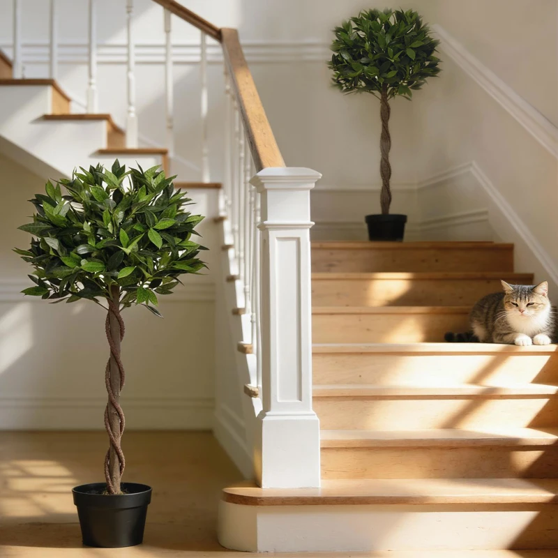 Outsunny 4FT Artificial Laurel Tree Set of 2, Lifelike Fake Plant with 564 Leaves, Potted Fake Plant for Home Office Decor, Green