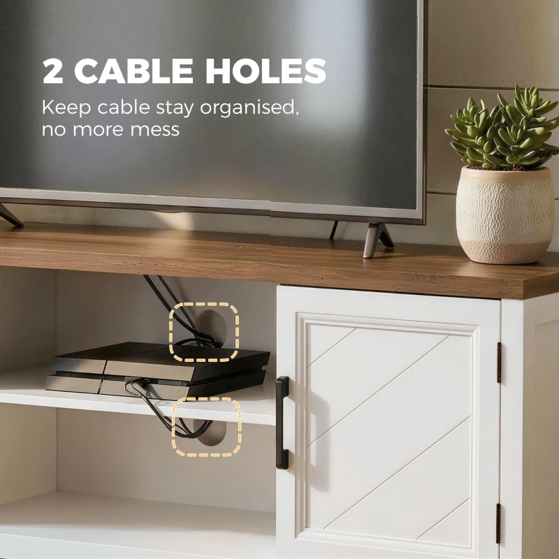 HOMCOM TV Stand for TVs up to 55 Inch, Entertainment Center with 2 Open Shelves, 2 Cabinets, Thick Top, White and Brown