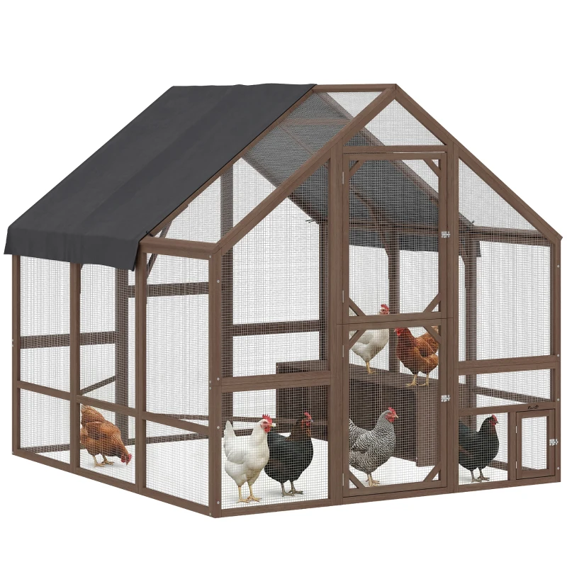 PawHut Large Wooden Chicken Coop for 8-10 Hens, Walk-in Chicken Run with Waterproof Cover, Nesting Boxes and Perches