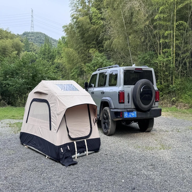Quick-Setup Tent with Electric Pump & Waterproof Fabric, Inflatable Rooftop Tent for Truck & SUV, 86.5″ L x 57″ W x 52.5″ H, Black+Cream