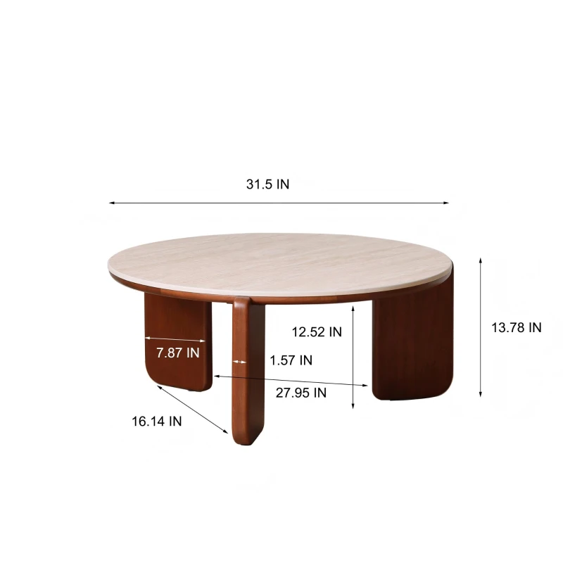 Elevating Center Coffee Table with Sculptural Curved Legs, Stable Coffee Table for Dining Room, 31.5″ L x 31.5″ W x 13.5″ H, Walnut+White
