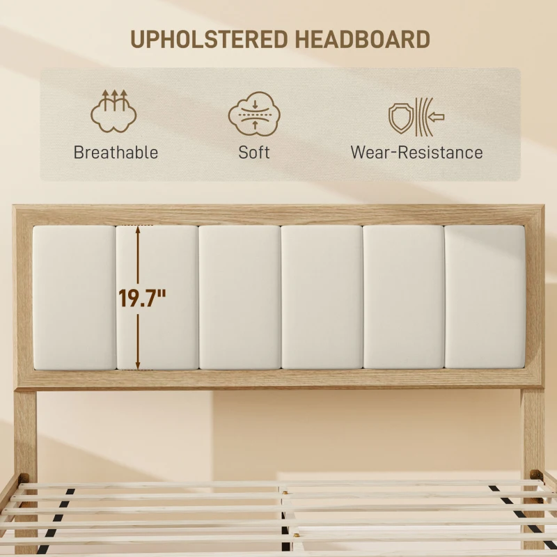 HOMCOM Full Bed Frame with Headboard Full Size Platform Bed Frame with Wooden Slats No Box Spring Needed Easy Assembly Oak