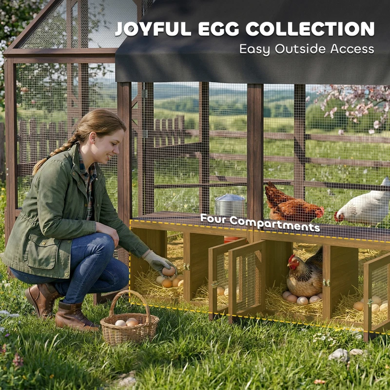PawHut Large Wooden Chicken Coop for 8-10 Hens, Walk-in Chicken Run with Waterproof Cover, Nesting Boxes and Perches
