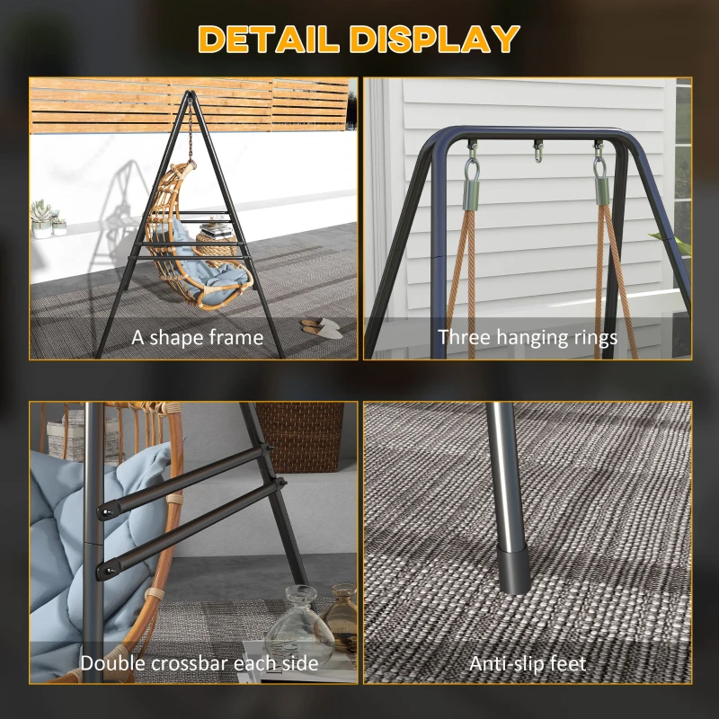 Outsunny Hammock Chair Stand, Hanging Heavy Duty Metal Frame Hammock Stand for Hanging Hammock Air Porch Swing Chair, Egg Cahir, Indoor & Outdoor Use, 48.8" x 56.3" x 70.9" Black