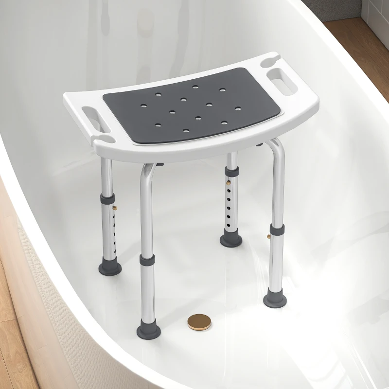 HOMCOM Height Adjustable Shower Chair Padded Bath Seat for Senior,