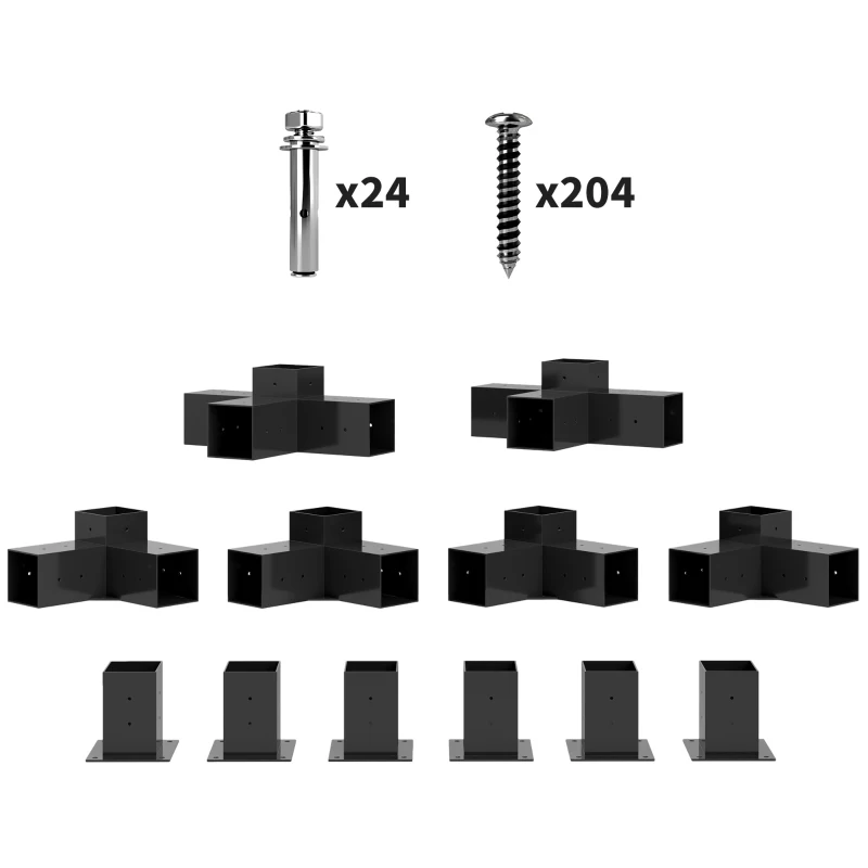 Outsunny 12PCS Pergola Kit, Pergola Brackets with 3-Way & 4-Way Corner Brackets for 4"x4" (Actual 3.6"x3.6") Lumber